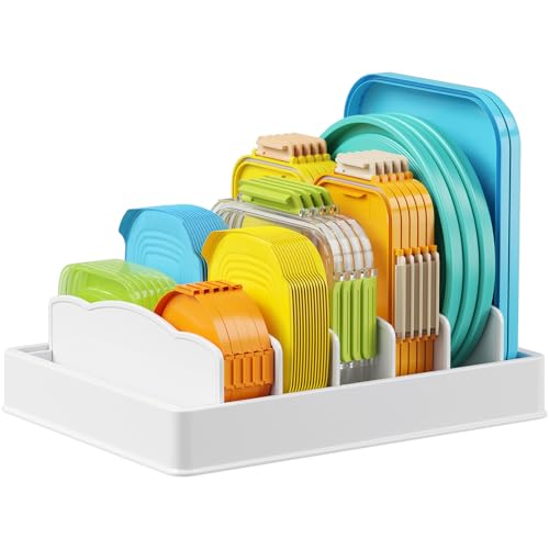 Lifewit Topfdeckel Frischhaltebox Lagerung, 1 Stück Lunchbox Deckel Aufbewahrung Organizer Küche Topfdeckelhalter Schrank Schublade, 33 cm mit 5 Verstellbar Trennwand