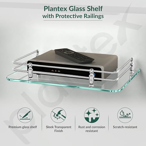 Image of Plantex Glass Setup Box Stand Wall Mounted /Glass Shelf /Wall Shelf Rack /Wall Mount Holder with Wall Brackets (12 X 9 Inch)