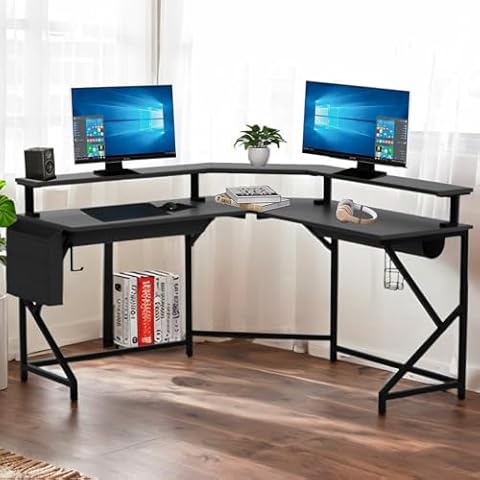 QIAYA Gaming L Shaped Computer Desk, Black Cover