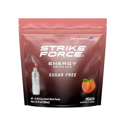 Image of Strike Force Energy Drink Mix - Peach Flavor - Natural Tasting Caffeine Drink - Turn Any Drink into a Healthy Energy Drink - Zero Calories, Keto Friendly, Sugar Free, Pre Workout (30 Liquid Packs)