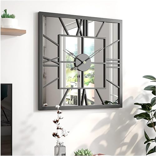 ZIORO Modern Mirror Wall Clock, Large Vintage Wall Decor, Retro Metal Frame Big...