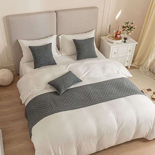 Ruyunlai Luxury Hotel Grade Bed Runner King Size in Gray With 2 Pillowcases (45x45cm)