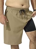 Arcweg Men's Big & Tall Swim Trunks - Quick Dry Swim Shorts with Compression Liner & Zipper Pockets Light Khaki