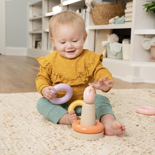 Image of Ingenuity ity Cutie Stacks, 4 BPA-Free Rings, Faux Wood Stand, Owl Topper, Unisex, for Ages 6 Months and Up - Nally (Pack of 2)