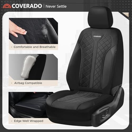 Image of Coverado Car Seat Covers 5 Seats, Seat Covers Full Set, Mesh Breathable Seat Protectors, 5-Piece Spill-Proof Black Automotive Seat Covers, Universal Fit for SUV, Sedan, Truck