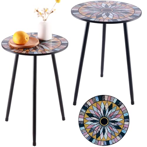 Party Zealot Metal Mosaic Round Side Tables Set of Two 13.4