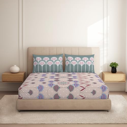 Image of Spaces Welspun Ease 120 TC 100% Cotton Ornate Print Double Bedsheet with 2 Pillow Covers - Soft Feel, Skin Friendly & Easy Care - 224X254 Cm - Blush