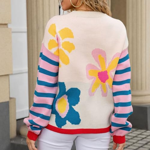 Sweaters for Women Floral Pullover Crew Neck Long Sleeve Trendy Fall Tops - image 3