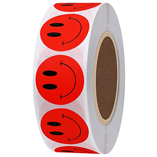 Hybsk Red Smiley Face Happy Stickers 1 Inch Round Circle Teacher Labels 1,000 Total Per Roll (Red) #TOP2