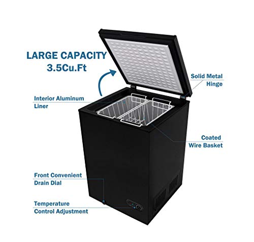 Northair Compact Chest Freezer 3.5 Cubic Feet Free-Standing Top Door Freezers 6.8℉ to -4℉ with 2 Removable Baskets/7 Temperature Setting/Defrost Water Drain/Power-Saving - Thumbnail 6