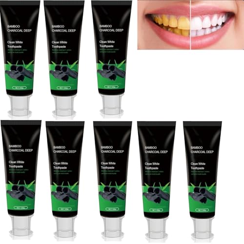 Bamboo Charcoal Deep Clean White Toothpaste, sanfter Minzgeschmack, aufhellend, Mundpflege für Kaffee- und Teeflecken, gesundes Zahnfleisch, langanhaltende frische Atmung, Reisegröße (8PCS)