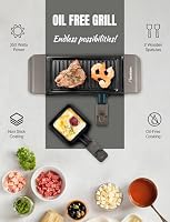 Bestron Raclette für 1 bis 2 Personen, Mini Tischgrill mit zwei Pfännchen, zwei Holzschabern & zwei Untersetzern, 350 Watt, Farbe: Titangrau – Ansicht 4