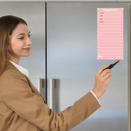 Image of Zesta Vinyl Magnetic Planner for Fridge | Cute Weekly Planner /Meal Planner with Marker | Rewritable Magnetic White Board for Fridge (Pink 11X6 Inches)