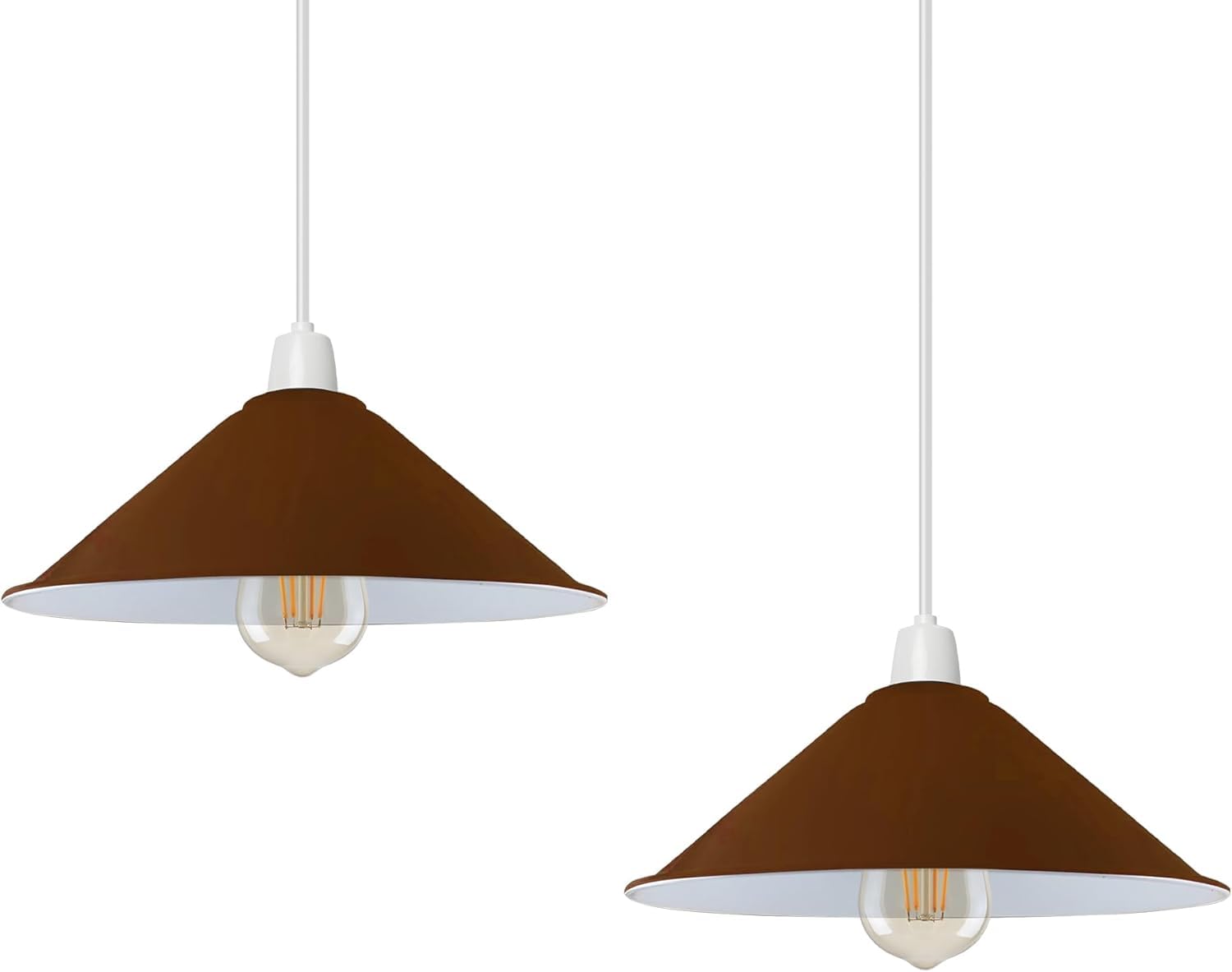 Vintage Industrial Metal 22cm Easy Fit Cone Shape Pendant Ceiling Light Lampshade for Bed Room Kitchen Living Room Conservatory Dining Room (Brown 2 Pack)