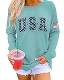 Dressmine Usa Long Sleeve Shirt Women 4Th Of July American Flag Sweater Freedom Sweatshirts Patriotic Sweaters Blue Green X-Large