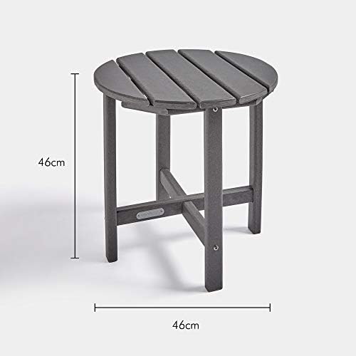 VonHaus Adirondack Garden Side Table  Made from Durable All Weather Eco-Friendly Recycled Plastic  Traditional Wood Effect  Outdoor Garden Furniture for Patio, Decking, Lawn  Grey