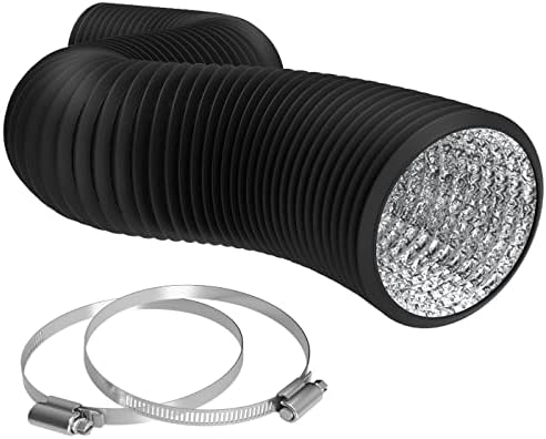 TerraBloom 12" (315mm) Air Duct - 8 FT Long, Black Flexible Ducting with 2 Clamps, 4 Layer HVAC Ventilation Air Hose - Great for Grow Tents, Dryer Rooms, House Vent Register Lines