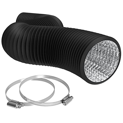 Terrabloom 12" (315Mm) Air Duct - 8 Ft Long, Black Flexible Ducting With 2 Clamps, 4 Layer Hvac Ventilation Air Hose - Great For Grow Tents, Dryer Rooms, House Vent Register Lines #TOP14