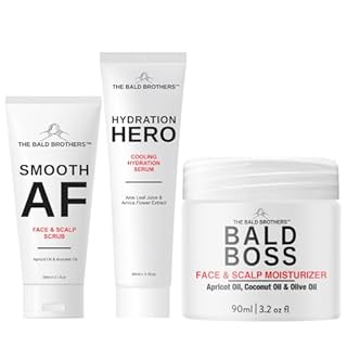 The Bald Brothers 3 Piece Full Bald Head Care Set | Complete Skincare Set for Men | Cleanse, Exfoliate, Hydrate & Moisturise | Vegan | 60-90 Day Supply