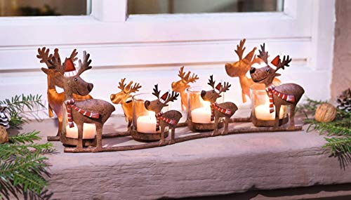 Windlicht Rentier-Familie aus Metall mit 4 Teelichtgläsern,...