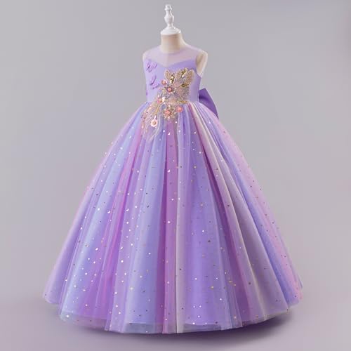 IBTOM CASTLE Flower Girl Sleeveless 3D Butterfly Pearl Sequins Rainbow Tulle Long Dress Kids Wedding Formal Pageant Ball Gown2