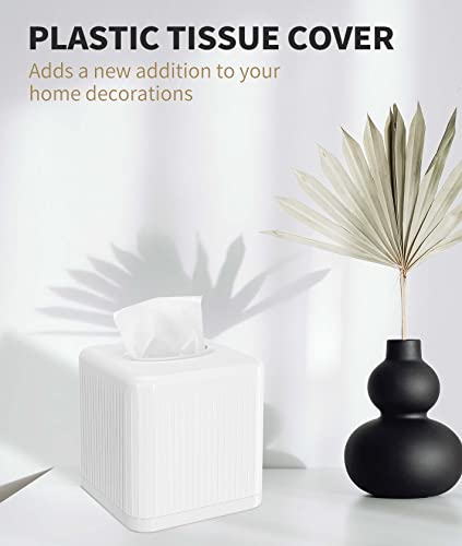 Livelab Tissue Box Cover With Base, Square Plastic Tissue Box Holder Decorative Tissue Cover Modern Cube Facial Tissue Dispenser For Bathroom Vanity Countertop, Living Room, Bedroom, Office - White #TOP1