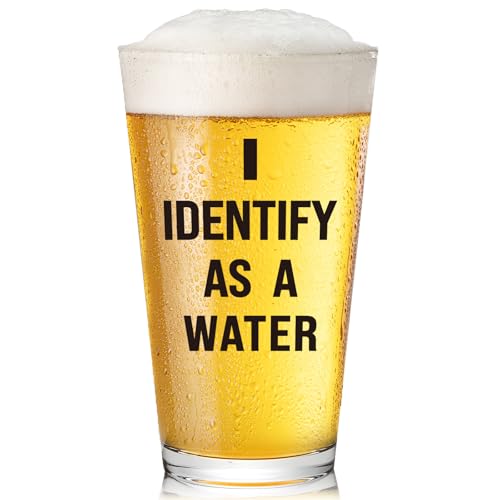Father's Day Birthday Gifts for Dad from Daughter Son Wife I Identify As A Water 16oz Beer Glass Fathers Day Retirement Promotion Gift for Father Daddy Bonus Stepdad Husband Grandpa Boyfriend Men Him