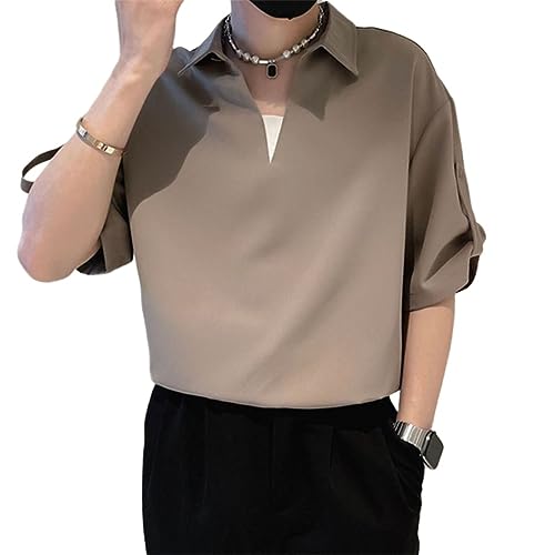 T-Shirt d'été à Manches Courtes Kaki Mode Col en V Haut Décontracté Léger