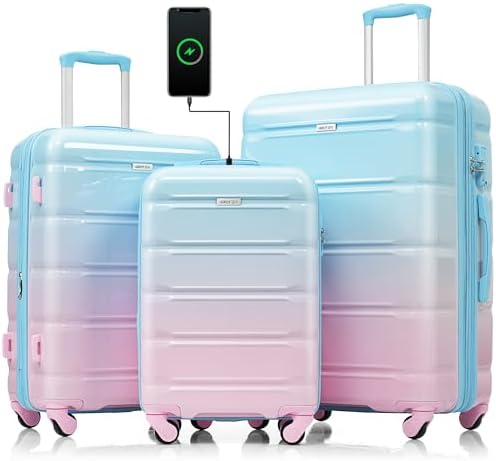 Luggage Sets, ABS Hardshell Suitcase Spinner Wheels with USB Port...