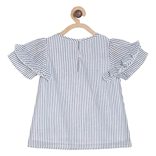 Image of miniklub Girls Grey & White Striped A-Line Pure Cotton Top