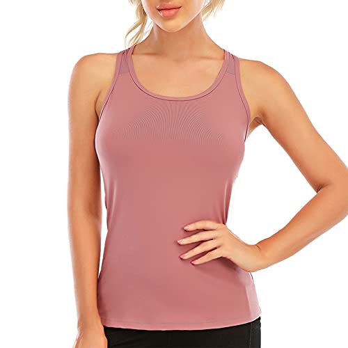 Image of Women's Padded Sports Bra Removable Strappy Longline Yoga Tank Top Workout Crop Criss Cross Back Fitness Top, Pink No Bra, Medium