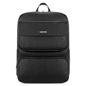 BOSTANTEN Leather Backpack for Women 15.6 inch Laptop Backpack Purse Casual Business Travel Computer Shoulder Bags with Trolley Sleeve Black