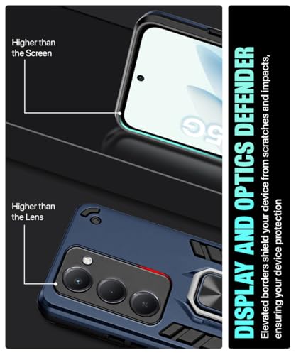 Image of WOW IMAGINE Shock Proof Back Case Mobile Cover for Mi Redmi 15 5G | Back Cover Case (Tough Armor | Hybrid PC + TPU | Ring Holder & in-Built Kickstand | Blue)