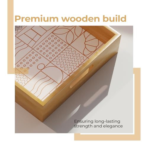 Image of Lifelong Premium Handcrafted Wooden Tray for Serving(16x10inch) Tray Set for Decoration | Kitchen & Dining Organizer | Premium MDF | Large, Medium, Small Multipurpose Tray | Enamel Coated Waterproof