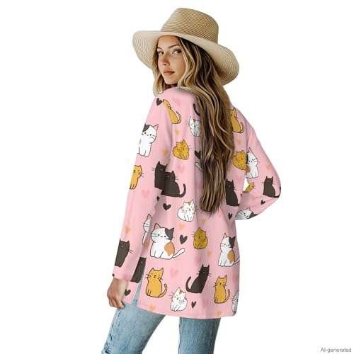Image of Forchrinse Red Ladybug Cardigan for Women Causal Long Sleeve Open Front Cardigans Sweater Fashion 2024 Fall Coat with Pockets