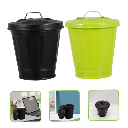2 piezas caneca de basura de escritorio de hierro miniatura 4