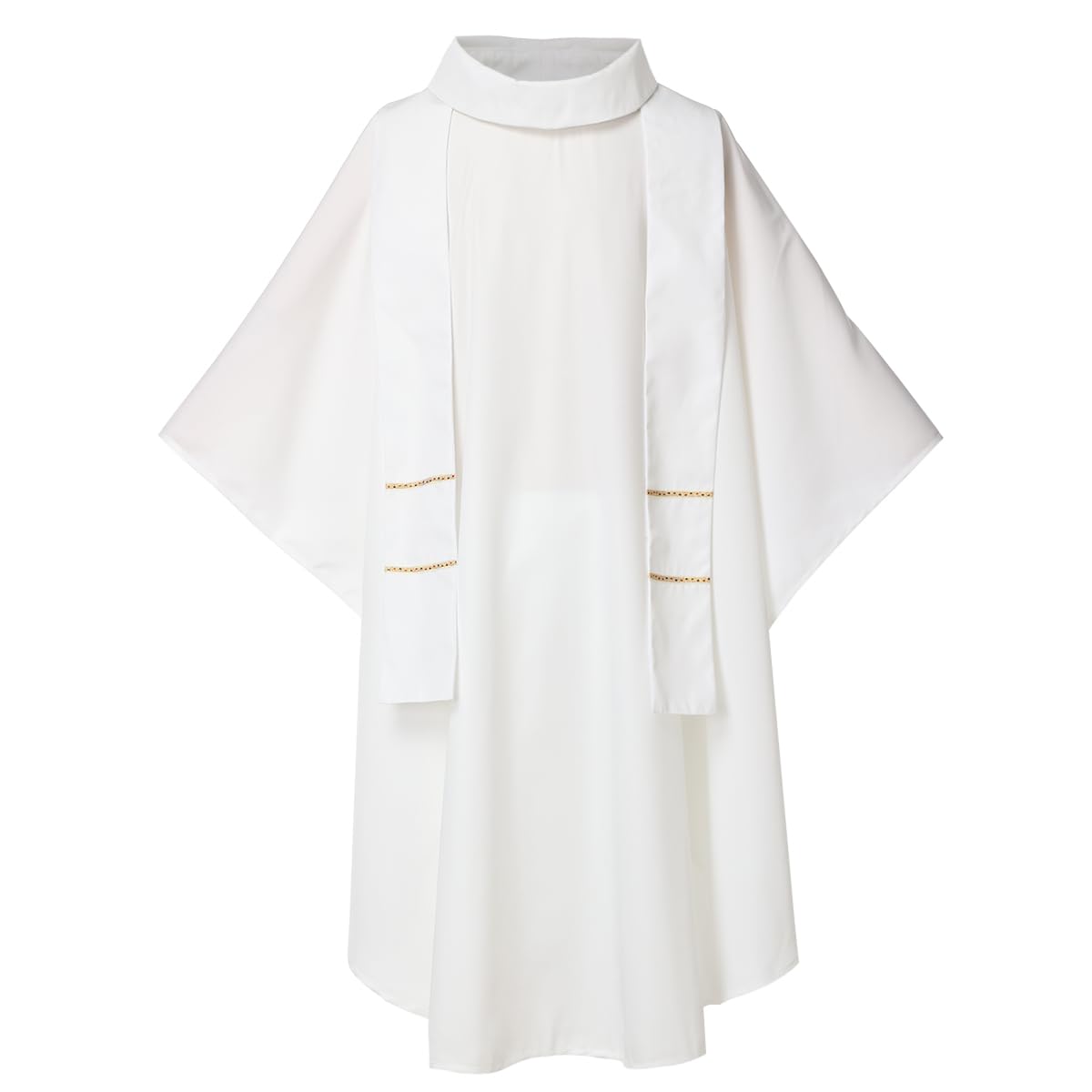 Blessume Women's White-Cowl Collar Hope/Spirit Church Priests Solid Chasuble Mass Vestments (White-Cowl Collar)