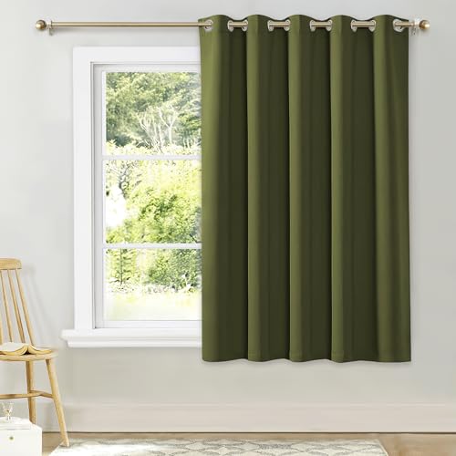 NICETOWN Bedroom Window Blackout Curtain Panel, Olive Green, 1 Panel, 70 x 63 inch, Thermal Insulated Blackout Drape/Drapery for Loft, Guestroom