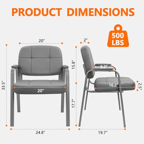 Image of CLATINA Big & Tall 500 lbs Waiting Room Guest Chair, Leather Office Reception Chair No Wheels with Padded Arms for Elderly Home Desk Conference Room Lobby Side Salon Clinic, Grey