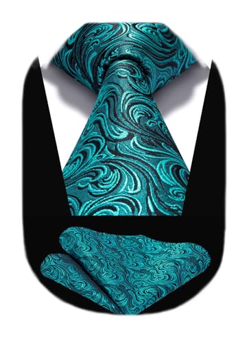 Image of HISDERN Ties for Men Paisley Tie and Pocket Square Woven Classic Floral Mens Ties Handkerchief Set Wedding Party Necktie