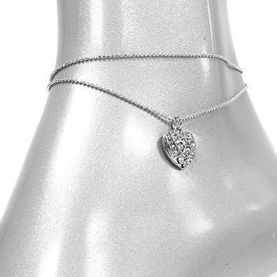 Miniatura 2 de Joyería de moda Tobillera de cristal transparente con forma de corazón de voleibol plateado para mujer (tobilleras de 1.59oz)