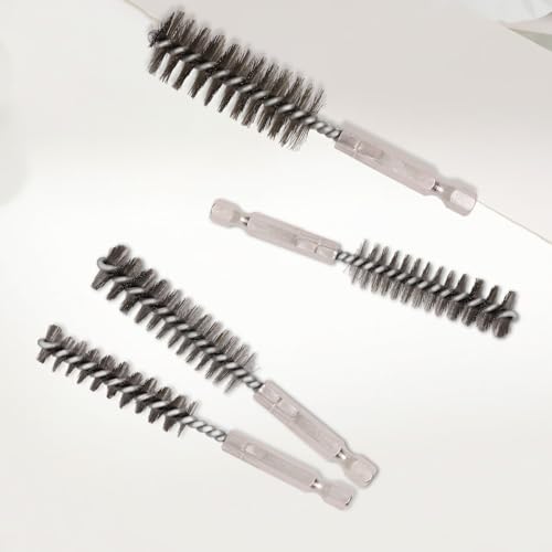 Image of 6 Pcs Bore Brush for Drill, 1 /4 inch Hex Shank Stainless Steel Twisted Wire Brush for Drill, Bristle Round Wire Brush with Different Sizes, Tube Pipe Cleaner for Rust (Diameter 8,10,12,15,17,19mm)