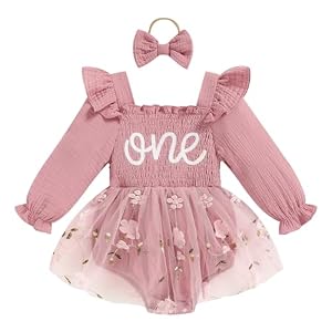 Baby Girl 1st Birthday Clothes One Year Old Tulle Romper Long Sleeve Bodysuit Cake Smash Outfits
