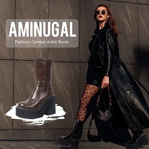 AMINUGAL-Womens-Wedge-Heel-Ankle-Boots-Platform-Zipper-Punk-Motorcycle-Booties-Chunky-Block-High-Heel-Round-Toe-Fashion-Work-Combat-Boots-Mid-Calf-For-Women