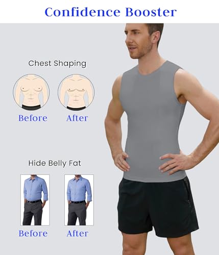 Image of Compression Shirt Men Slimming Body Shaper Vest Crewneck Workout Tank Top | Tummy Control Undershirts, Gynecomastia Compression Shirts, Back Support, Sleeveless Muscle Shirts, Shaping Tank Top