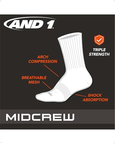 AND1 Men's Mid Crew Socks - 12 Pack Moisture Control Performance Cushioned Short Athletic Socks for Men (Shoe Size: 6-12.5)3