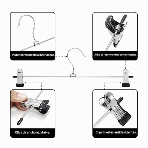 Miniatura 2 de Guanjune - Juego De 10 Perchas De Falda Con Clips Antideslizantes Ajustables Para Pantalones, Ahorro De Espacio De Metal Para Abrigo, Ropa, Vaqueros, 30 Cm De Largo 10 Unidades