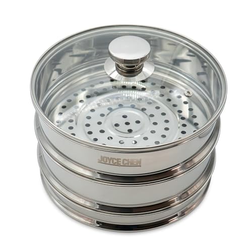 Joyce Chen 10-Inch Stainless Steel Two-Tier Steamer with Glass Lid & Wok Adapter Ring, 304 Stainless Steel, Dishwasher Safe