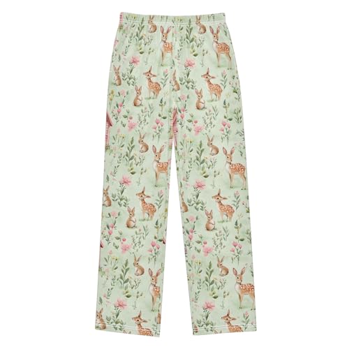 Deer Grass Pattern Pajama Pants Elastic Waist Lounge Pajama Bottoms Long Pj Pants with pockets