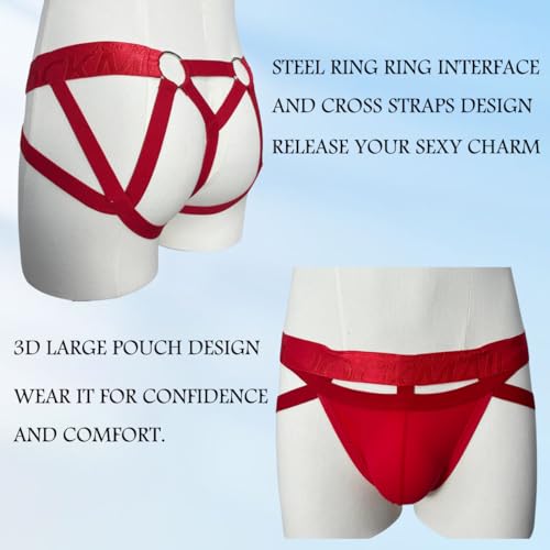 JOCKMAIL Jockstrap for Men Mens Thong Athletic Supporters Jock Strap Male Underwear (M, Red)